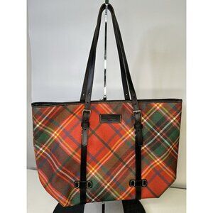 Dooney & Bourke Tartan Plaid Leather Canvas Tote Bag Weekender - Damaged